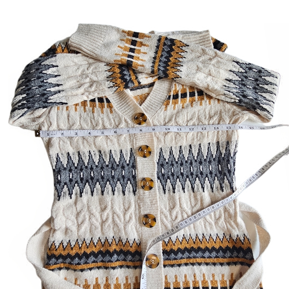 Lucky Brand Fair Isle Cardigan Knit Sweater Dress Aztec Geomteric Patterned - Picture 10 of 16